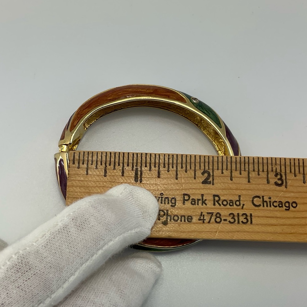 NWOT Enamel Bangle Bracelet with Clear Crystals, Hinged Cuff, Modern, Elegant - Picture 7 of 11